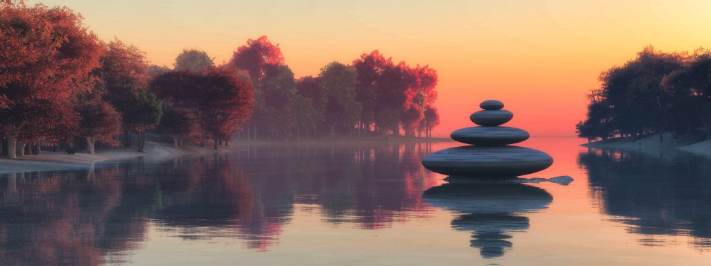 sunset and zen stones concept in 3d